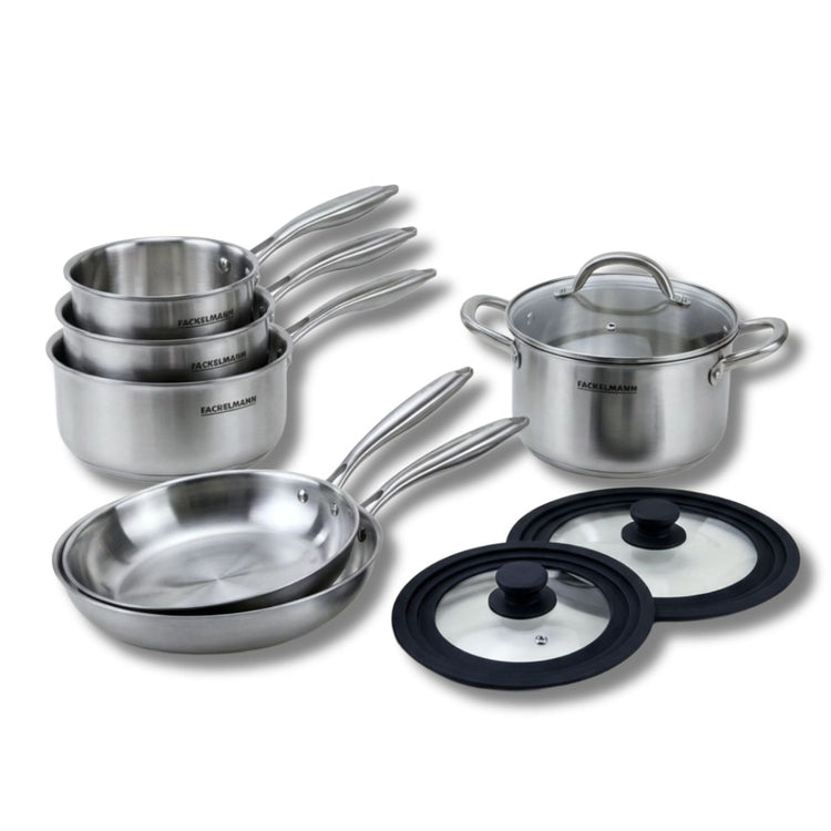 Batterie de cuisine 2 poêles 24/28 cm et couvercles 2 casseroles 14/18 cm 1 faitout 20 cm Fackelmann Vita3