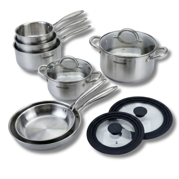 Batterie de cuisine avec 3 casseroles 14/18 cm et 2 faitouts 20/24 cm avec 2 ustensiles de cuisine Fackelmann Vita3