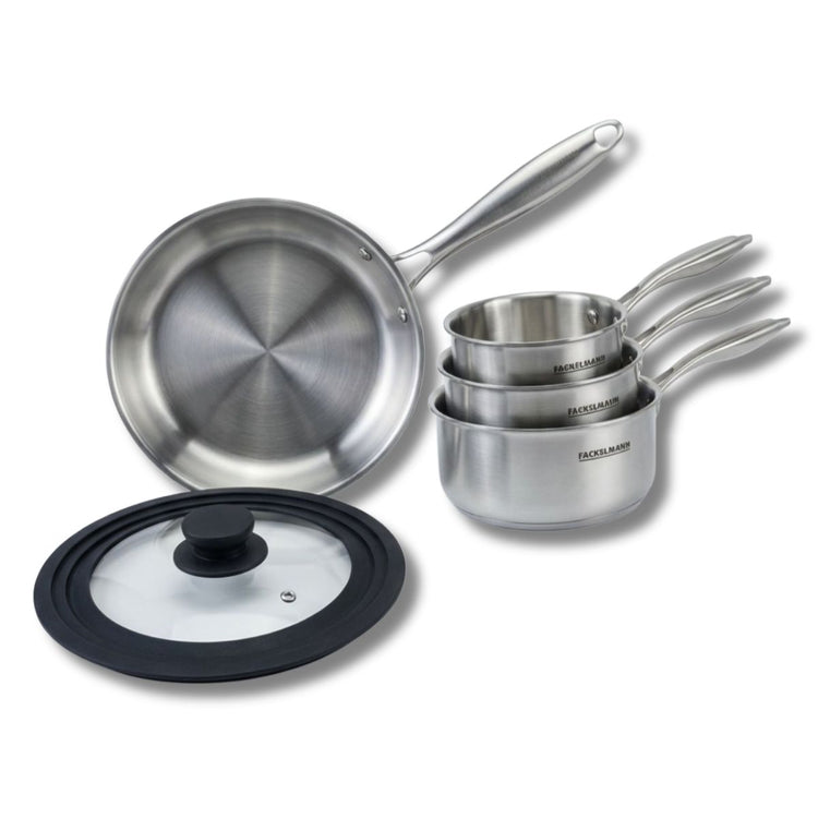 Batterie de cuisine avec 1 poêle 24 cm et 2 casseroles 14/16/18 cm avec 1 couvercle de cuisson universel Fackelmann Vita3