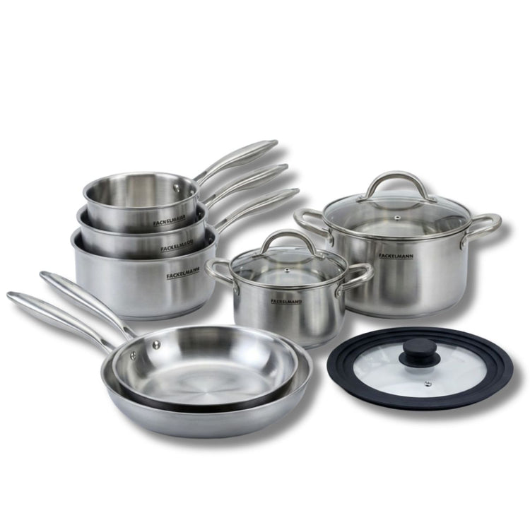 Poêles à Frire 26 28 cm, Casseroles 14 et 18 cm, Faitouts 20 24 cm inox 18/10 Triply et Couvercle Fackelmann Vita3