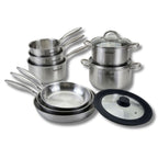 3 poêles à Frire 20 24 et 26 cm, Casseroles 1 et 18 cm, Faitouts 20 24 cm inox 18/10 Triply, Couvercle Fackelmann Vita3