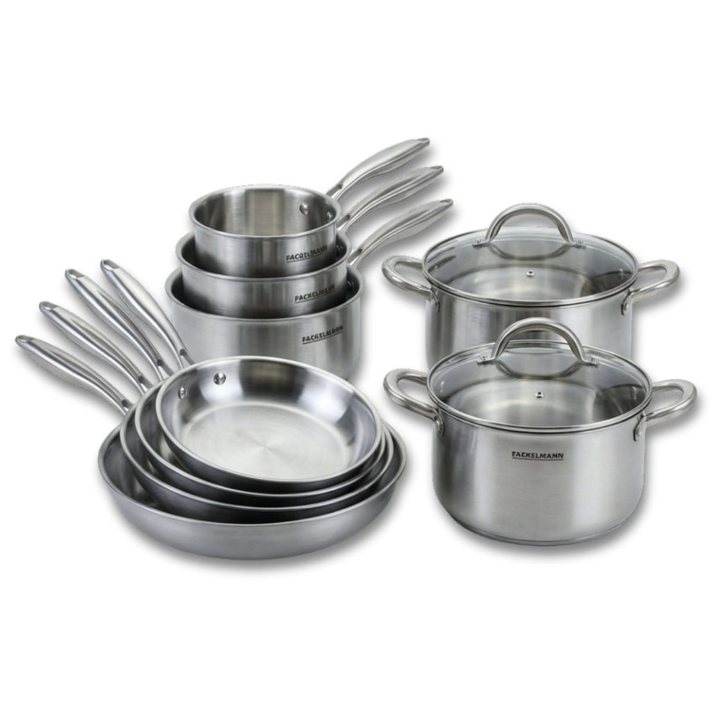 4 poêles à Frire 20 24 26 et 28 cm, Casseroles 14 et 18 cm inox 18/10, Faitouts 20 et 24 cm inox 18/10 Triply Fackelmann Vita3