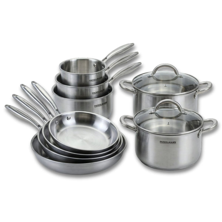 4 poêles à Frire 20 24 26 et 28 cm, Casseroles 14 16 et 18 cm inox 18/10, Faitouts 20 et 24 cm inox 18/10 Triply Fackelmann Vita3