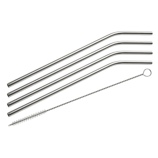 Lot de 4 pailles incurvées en inox avec goupillon Fackelmann Bar Concept