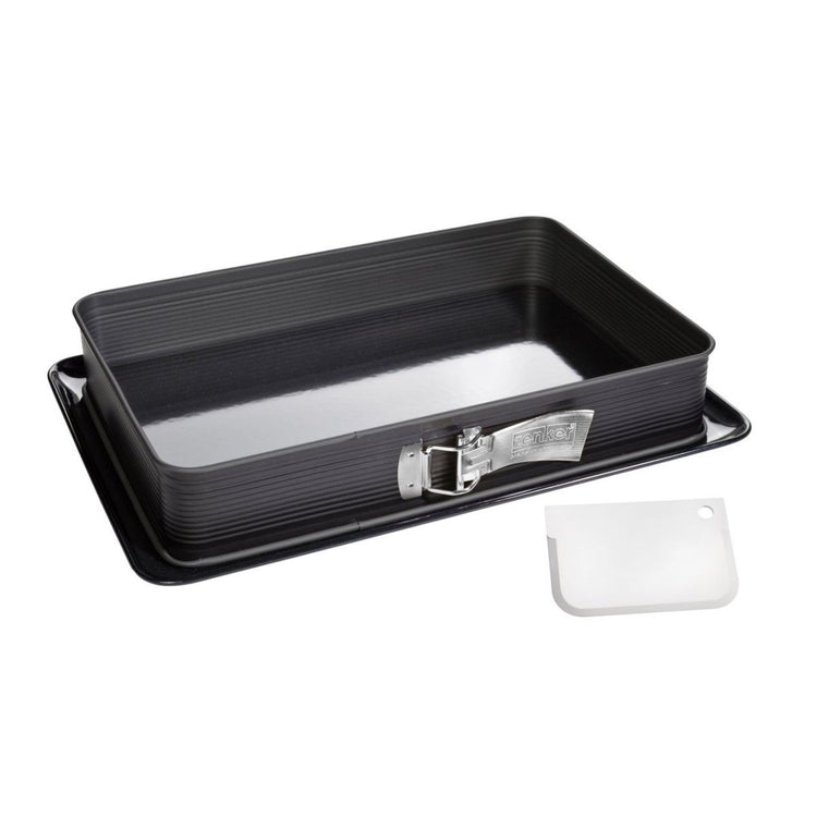 Moule Rectangulaire à Charnière En Acier Carbone - Fond Amovible à Dégagement Rapide, 28x18x6,5 Cm