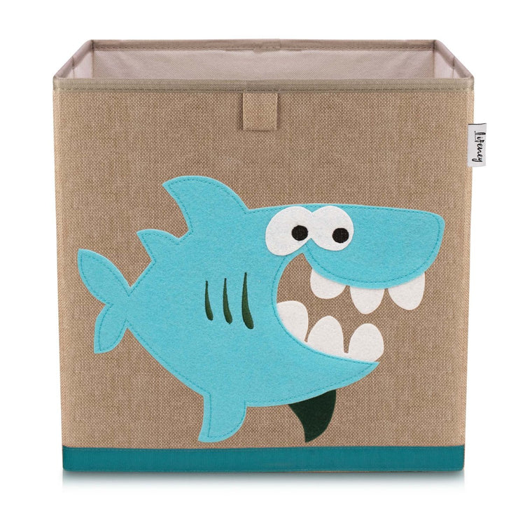 Boîte de rangement "requin" sur fond foncé, compatible avec l'étagère IKEA KALLAX Lifeney