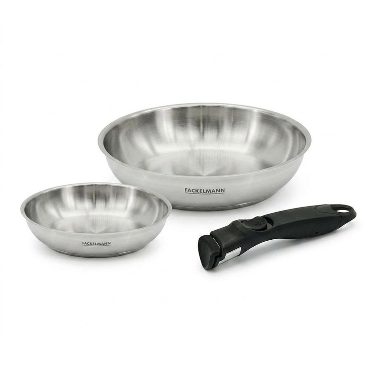 Lot de 2 poêles en inox 20 cm et 24 cm avec manche amovible Fackelmann InoGrip