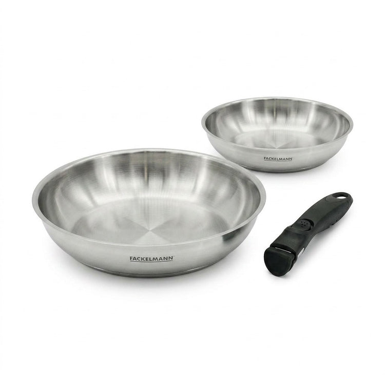 Lot de 2 poêles en inox de 20 cm et 28 cm avec manche amovible Fackelmann InoGrip