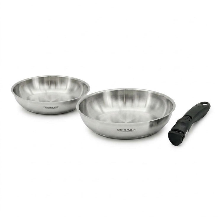 Lot de 2 poêles en inox de 24 cm et 28 cm avec manche amovible Fackelmann InoGrip