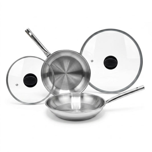 Lot de 2 poêles à frire en inox 20 et 28 cm avec couvercles Fackelmann Rhona