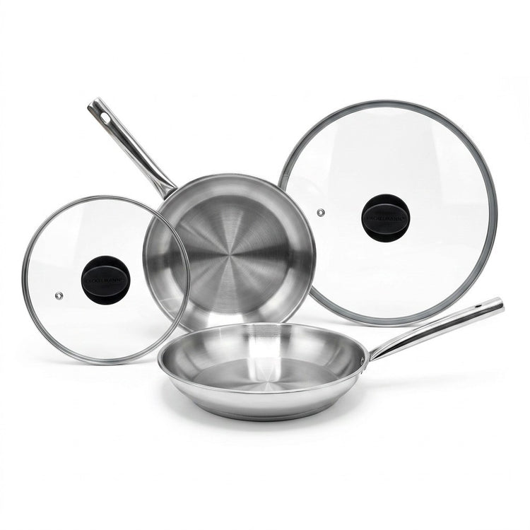 Lot de 2 poêles à frire en inox 20 et 28 cm avec couvercles Fackelmann Rhona