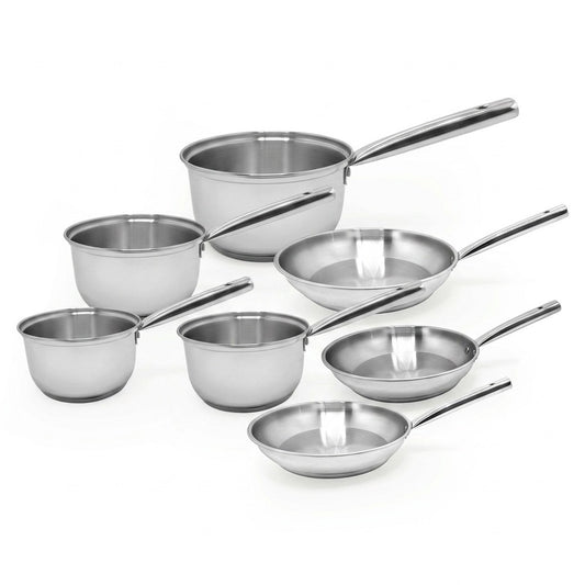 Lot de 4 casseroles 16/18/20/22 cm et 3 poêles 20/24/28 cm en inox Fackelmann Rhona