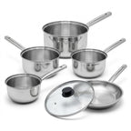 Lot de 4 casseroles en inox 16/18/20/22 cm et poêle avec couvercle 28 cm Fackelmann Rhona