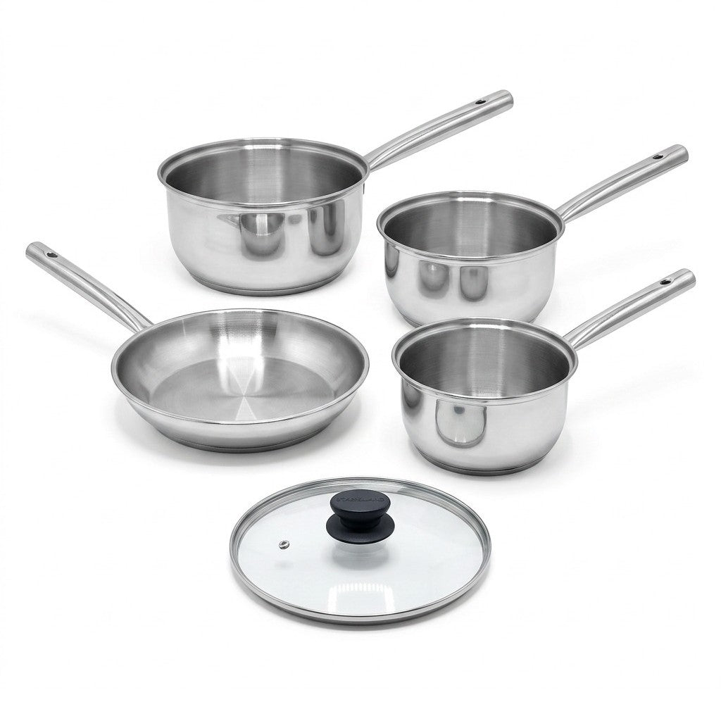 Lot de 3 casseroles 18/20/22 cm et poêle en inox 24 cm avec couvercle Fackelmann Rhona