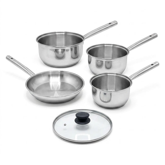Lot de 3 casseroles 18/20/22 cm et poêle en inox 24 cm avec couvercle Fackelmann Rhona