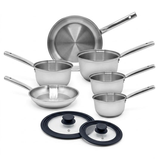 Lot de 4 casseroles 16/18/20/22 cm et 2 poêles en inox 20/24 cm avec couvercles Fackelmann Rhona