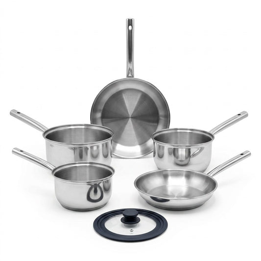 Lot de 3 casseroles 18/20/22 cm et 2 poêles en inox 24/28 cm Fackelmann Rhona