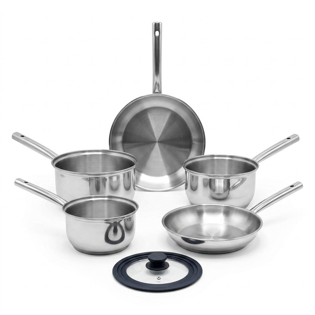 Lot de 3 casseroles 18/20/22 cm et 2 poêles en inox 24/28 cm Fackelmann Rhona