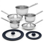 Lot de 3 casseroles 18/20/22 cm et 2 poêles 20/28 cm en inox avec couvercles Fackelmann Rhona