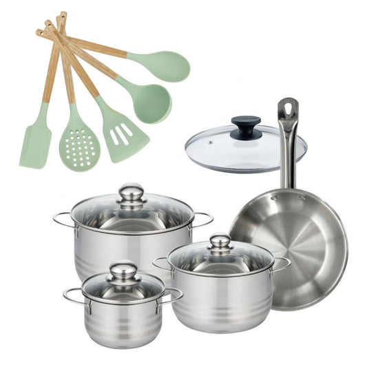 Lot Poêle 24cm et 3 Faitouts 16/20/24cm Fackelmann Etherna avec 5 ustensiles