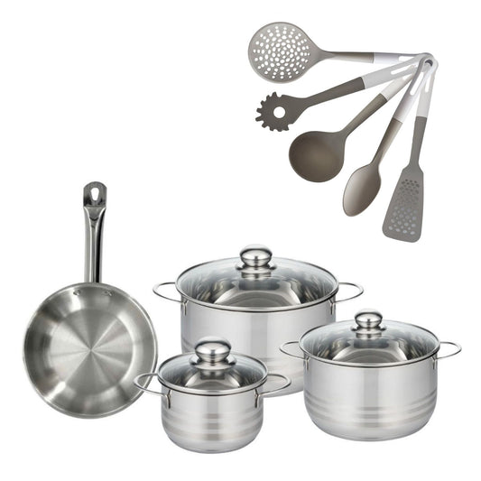 Lot de 1 Poêle 20 cm et 3 Faitouts 16/20/24 cm Fackelmann Eterna avec 5 ustensiles