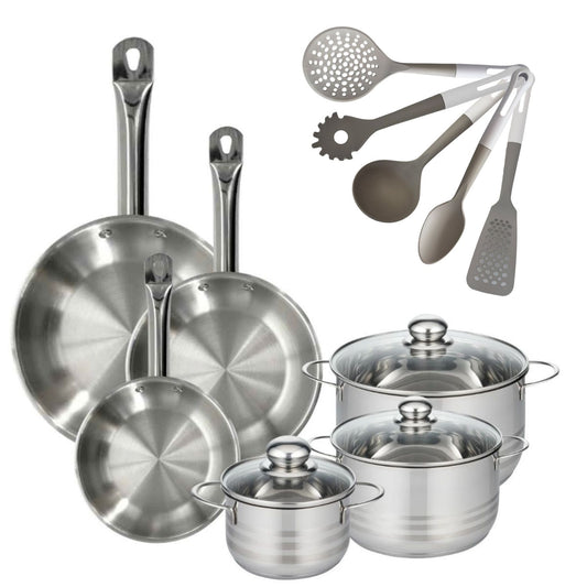Lot 3 Poêles 20/24/28 cm Fackelmann Eterna avec 3 Faitouts 16/20/24 cm et 5 ustensiles