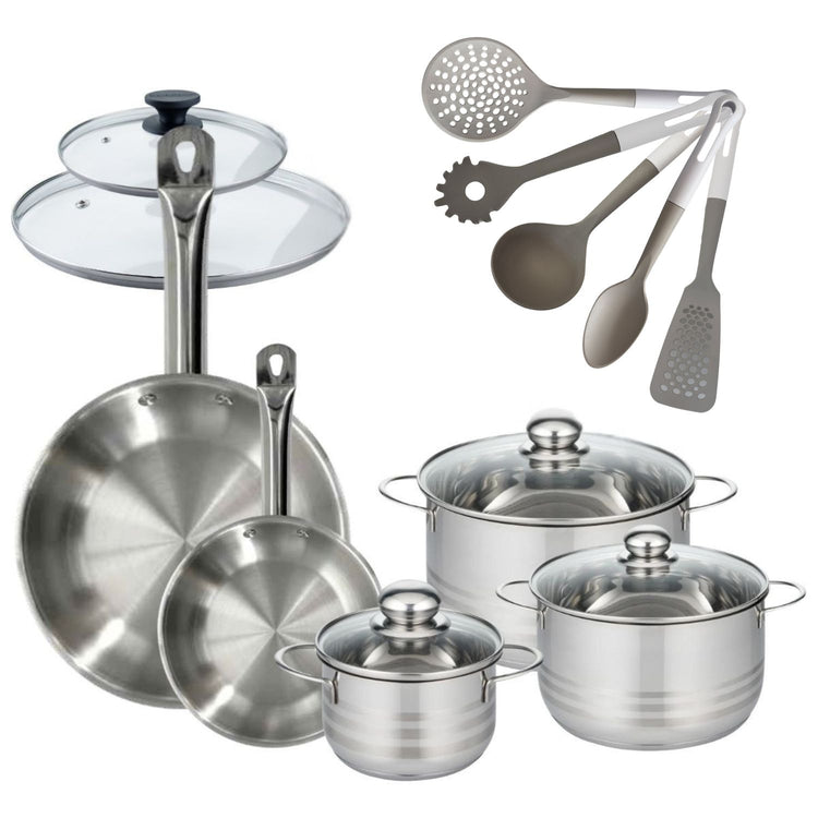 Lot Poêles Inox 20/28 cm Eterna & Faitouts Inox 16/20/24 cm Sans PFAS Fackelmann Eterna