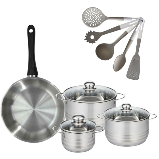 Lot 1 Poêle 28cm & 3 Faitouts 16/20/24cm Fackelmann Geneva avec 5 ustensiles