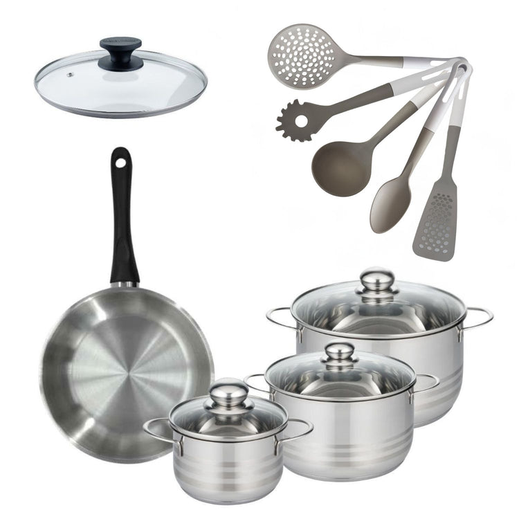 Lot 1 Poêle 24cm et 3 Faitouts 16/20/24cm Fackelmann Généva avec 5 ustensiles