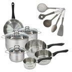 Batterie de cuisine avec 3 faitouts 16/20/24 cm et 3 casseroles 12/16/20 cm avec 5 ustensiles de cuisine Fackelmann Généva Brillant Vario