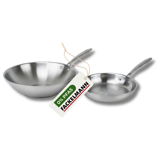Poêle 24 cm et Wok 28 cm inox 18/10 Triply Fackelmann Vita3