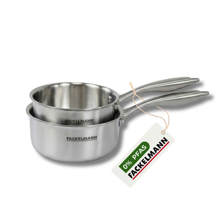 Batterie de cuisine avec 2 casseroles 14 et 18 cm en inox sans PFAS Fackelmann Vita3