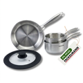 Batterie de cuisine avec 1 poêle 28 cm et 2 casseroles 14/18 cm et 1 couvercle de cuisson universel sans PFAS Fackelmann Vita3