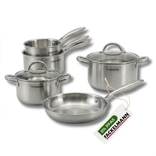 Batterie de cuisine avec 1 poêle de cuisson 20 cm 2 casseroles 14/18 cm et 2 faitouts 20/24 cm sans PFAS Fackelmann Vita3