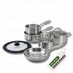 Poêle à Frire 28 cm, Casseroles 14 et 18 cm, Faitouts 20 24 cm inox 18/10 Triply et couvercle Fackelmann Vita3