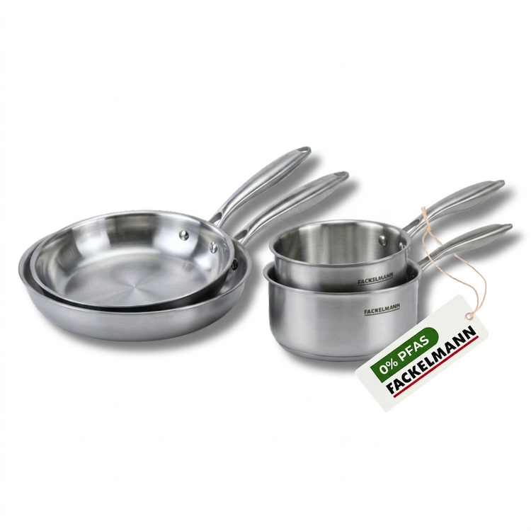 Batterie de cuisine avec 2 poêles 20/24 cm et 2 casseroles 14/18 cm en inox sans PFAS Fackelmann Vita3