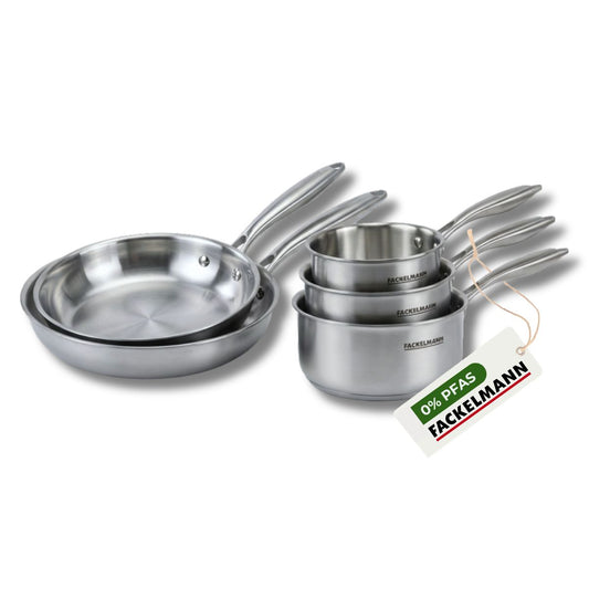 Lot poêles à Frire 24 et 28 cm, Casseroles 14 16 et 18 cm inox 18/10 Triply Fackelmann Vita3