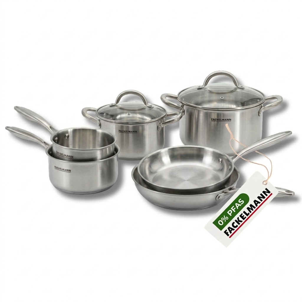 Batterie de cuisine avec 2 poêles 24/28 cm 2 casseroles 14/18 cm et 2 faitouts 20/24 cm sans PFAS Fackelmann Vita3