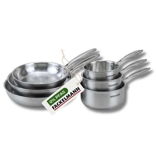 3 poêles à Frire 20 26 et 28 cm, Casseroles 14 16 et 18 cm inox 18/10 Triply Fackelmann Vita3