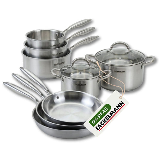 3 poêles à Frire 20 24 et 28 cm, Casseroles 14 16 et 18 cm, Faitouts 20 24 cm inox 18/10 Triply Fackelmann Vita3