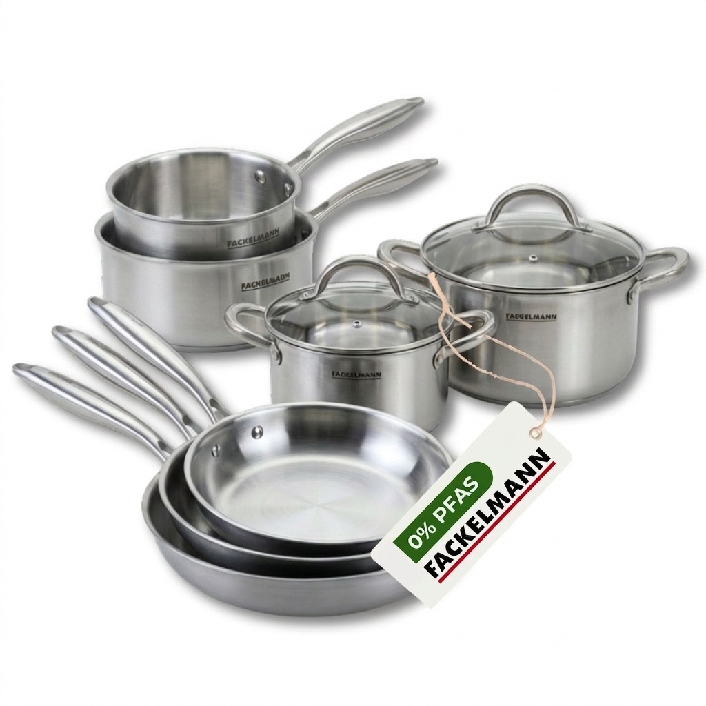 Batterie de cuisine avec 3 poêles 20/26/28 cm 2 casseroles 14/18 cm et 2 faitouts 20/24 cm sans PFAS Fackelmann Vita3