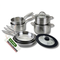 3 poêles à Frire 20 24 et 26 cm, Casseroles 1 et 18 cm, Faitouts 20 24 cm inox 18/10 Triply, Couvercle Fackelmann Vita3