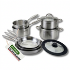 3 poêles à Frire 24 26 et 28 cm, Casseroles 14 et 18 cm, Faitouts 20 24 cm inox 18/10 Triply, Couvercle Fackelmann Vita3