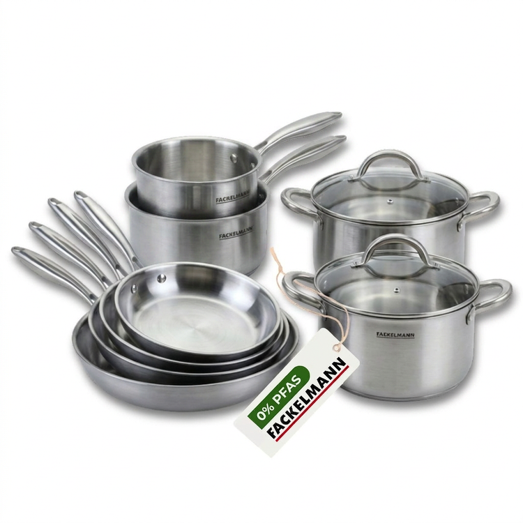 4 poêles à Frire 20 24 26 et 28 cm, Casseroles 14 16 et 18 cm inox 18/10, Faitouts 20 et 24 cm inox 18/10 Triply Fackelmann Vita3