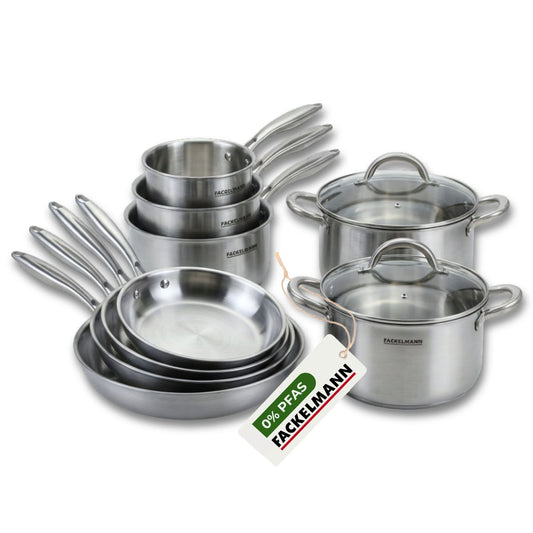 4 poêles à Frire 20 24 26 et 28 cm, Casseroles 14 16 et 18 cm inox 18/10, Faitouts 20 et 24 cm inox 18/10 Triply Fackelmann Vita3