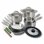4 poêles à Frire 20 24 26 et 28 cm, Casseroles 14 et 18 cm inox 18/10, Faitouts 20 et 24 cm inox 18/10 Triply, Couvercle Fackelmann Vita3