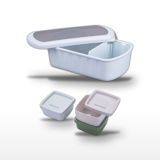 Lot Lunchbox Bleue 1L et Set 3 Boîtes à Sauce Fackelmann Storage