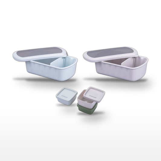 Lot de Lunchboxes 1L Bleu et Beige Fackelmann Storage avec Set de 3 Boîtes à Sauce