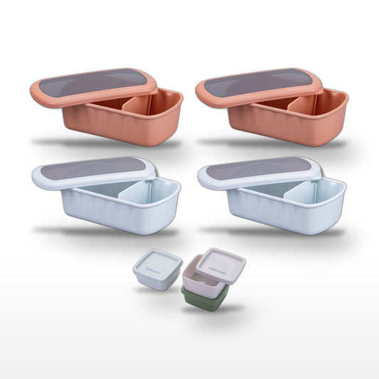 Lot de 2 Lunchbox Fackelmann Storage 1L Rouge & Bleu avec Set de 3 Boîtes à Sauce