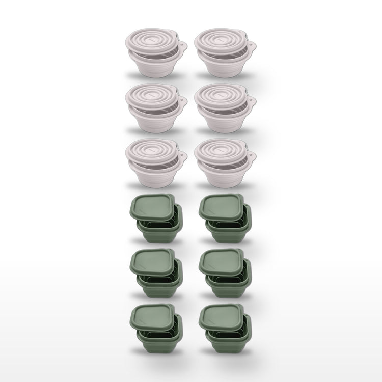 Lot de 12 Boîtes à Snacks Pliables en Silicone Fackelmann Storage Blanc et Vert